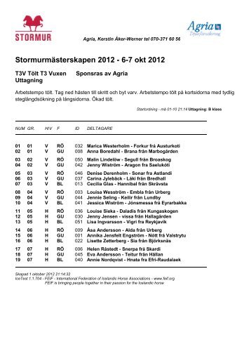 Startlistor 20121003 - Stormur