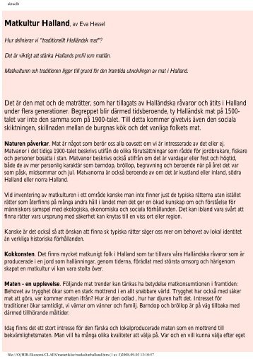 Matkultur Halland, av Eva Hessel - HushÃ¥llningssÃ¤llskapet i Halland