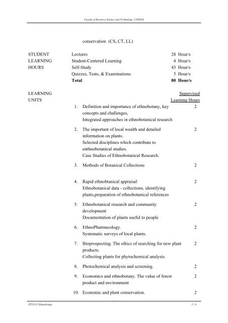 COURSE TITLE ETHNOBOTANY (Etnobotani) COURSE CODE ...