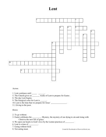 Lent Crossword Puzzle - CatholicMom.com