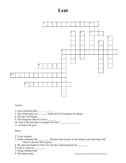 Lent Crossword Puzzle - CatholicMom.com