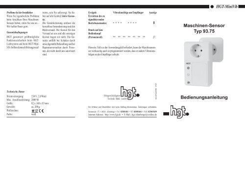 Bedienungsanleitung HGT-MiniVib Maschinen-Sensor Typ 93.75