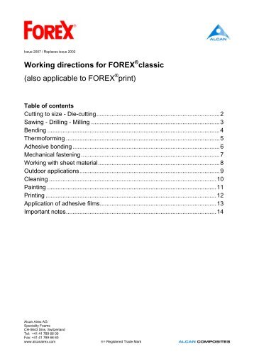 Working directions for FOREX classic (also applicable to FOREX print)