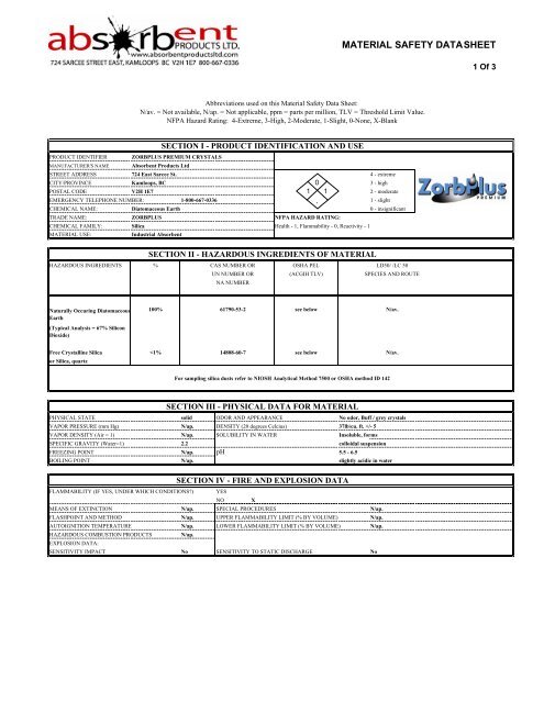 MSDS - Zorb Plus Premium Crystals - Absorbent Products Ltd