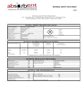 MSDS - Kozy Kitty Clumping Cat Litter - Absorbent Products Ltd