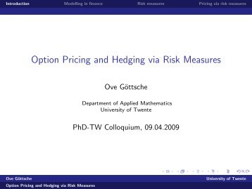 Option Pricing and Hedging via Risk Measures