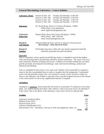 General Microbiology Laboratory â Course Syllabus - harvey