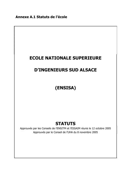 ecole nationale superieure d'ingenieurs sud alsace (ensisa) statuts