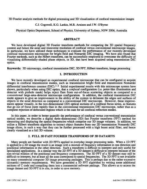 3D Fourier analysis methods for digital processing and 3D ...