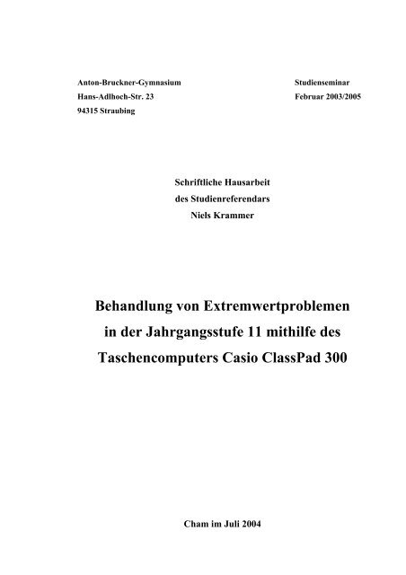 Behandlung von Extremwertproblemen in der Jahrgangsstufe 11 ...