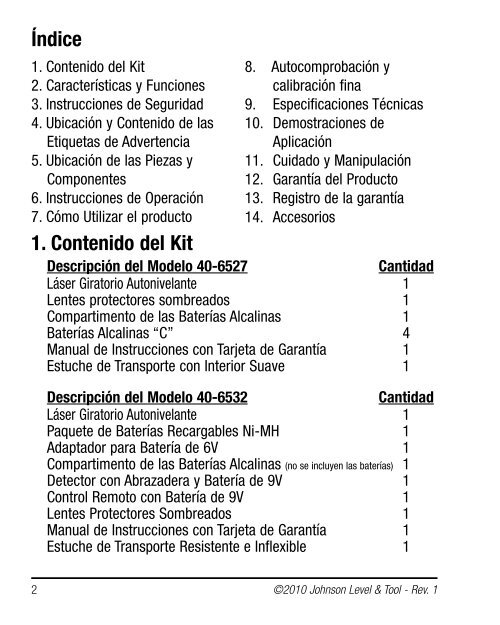 Manual de Instrucciones - Johnson Level