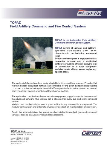 315. TOPAZ Field Artillery Command and Fire Control System - Cenzin
