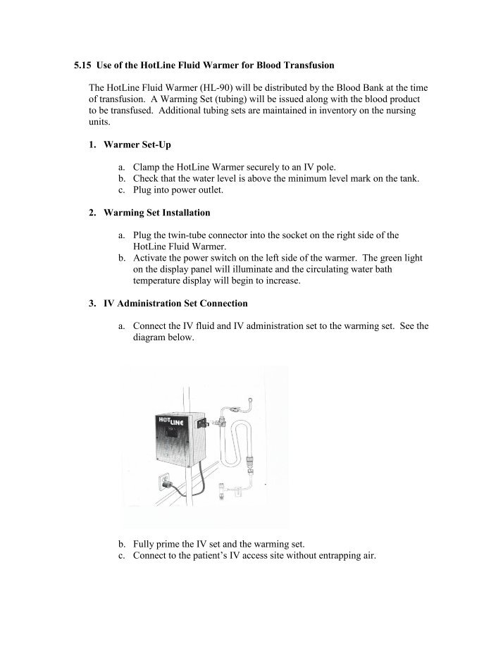 Level 1 HOTLINE 2 Fluid Warmer INSTRUCTIONS Smiths Medical