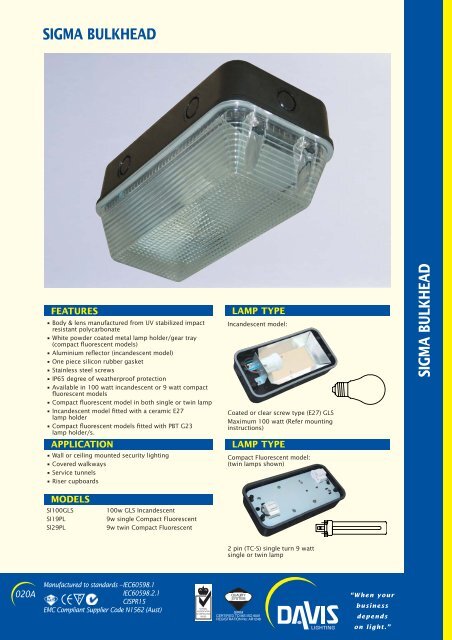 Sigma Bulkhead Davis Lighting Sigma Bulkhead Davis Lighting
