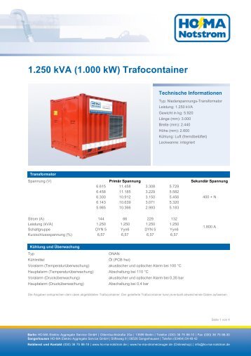 Trafo 1250 kVA - HO-MA-Notstrom