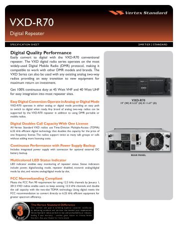 VXD-R70- Digital Repeater Specification Sheet - Buy Two Way Radios