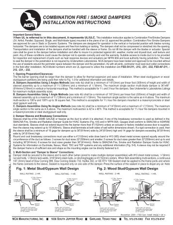 combination fire / smoke dampers installation instructions - NCA ...