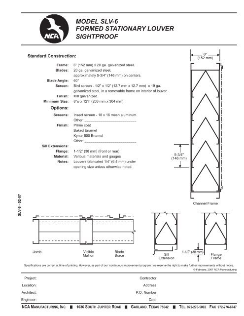 model slv-6 formed stationary louver sightproof - NCA Manufacturing