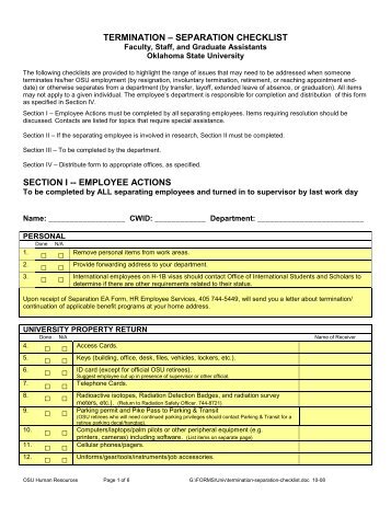 termination â separation checklist - University Research Compliance