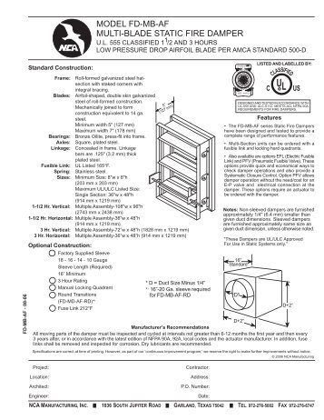 model fd-mb-af multi-blade static fire damper - NCA Manufacturing