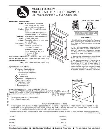 model fd-mb-3v multi-blade static fire damper - NCA Manufacturing