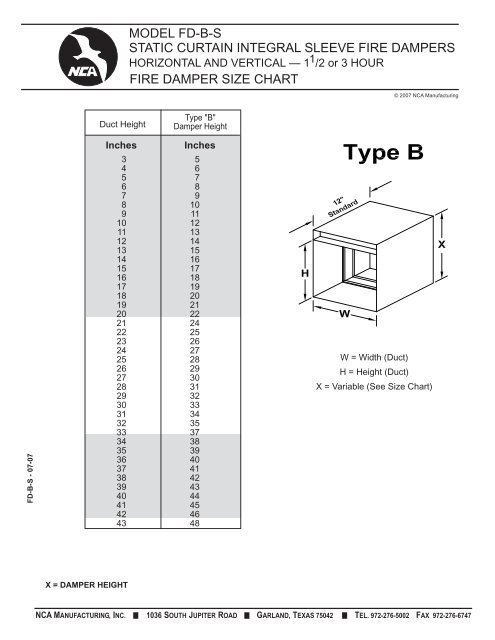 Submittal - Type B Static Curtain Fire Damper - Integral Sleeve