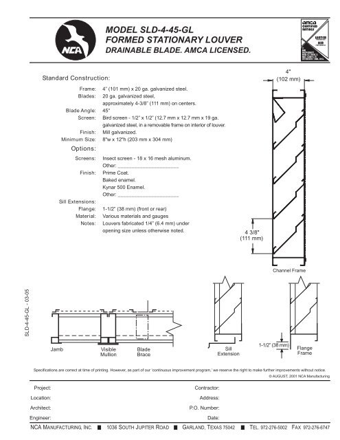 model sld-4-45-gl formed stationary louver - NCA Manufacturing