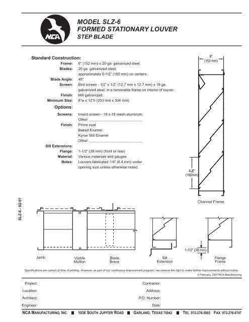 MODEL SLZ-6 FORMED STATIONARY LOUVER - NCA Manufacturing