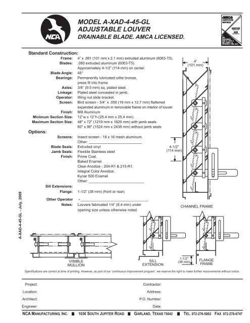 Submittal - NCA Manufacturing