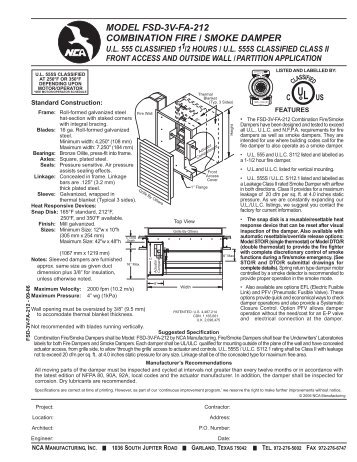 model fsd-3v-fa-212 combination fire / smoke damper - NCA ...