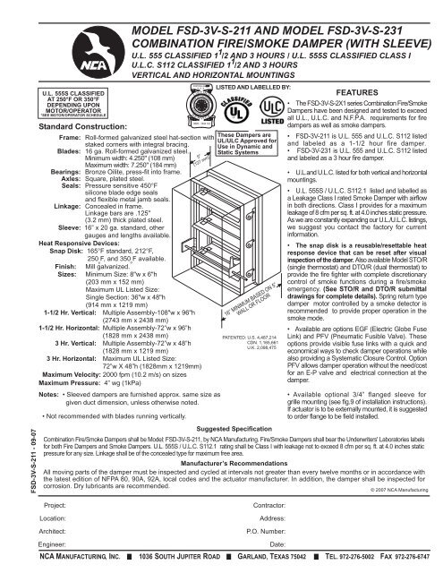 Triple-V Combination Fire/Smoke Damper - Class I Leakage - NCA ...