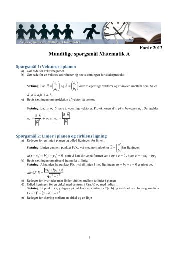 Mundtlige spÃ¸rgsmÃ¥l Matematik A