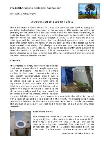 Introduction to EcoSan Toilets - One Million Acts of Green ...