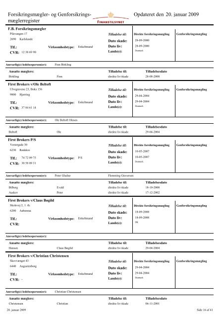 mæglerregister Opdateret den 20. januar 2009