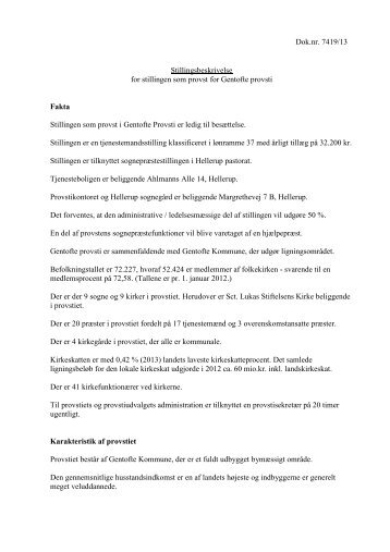 Dok.nr. 7419/13 Stillingsbeskrivelse for stillingen som provst for ...