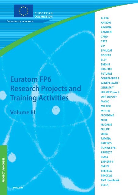Euratom FP6 Research Projects and Training Activities Volume III