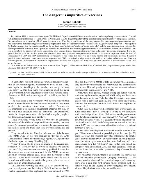 The dangerous impurities of vaccines by Janine Roberts - Whale