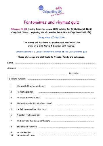 Pantomimes and rhymes quiz