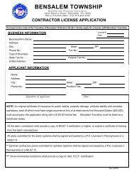 Contractor License Application - Bensalem Township