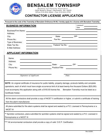 Contractor License Application - Bensalem Township