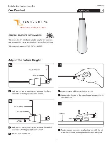 Installation Instructions For 920FJCUEP Cue Pendant - Tech Lighting