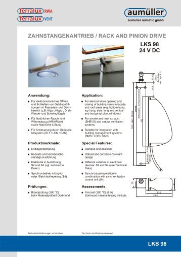 zahnstangenantrieb / rack and pinion drive lks 98 24 v dc lks 98