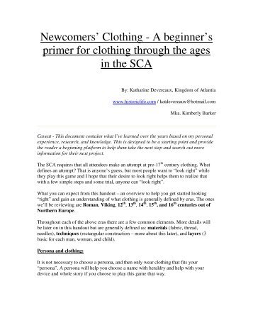 Newcomers' Clothing - A beginner's primer for clothing ... - Historic Life