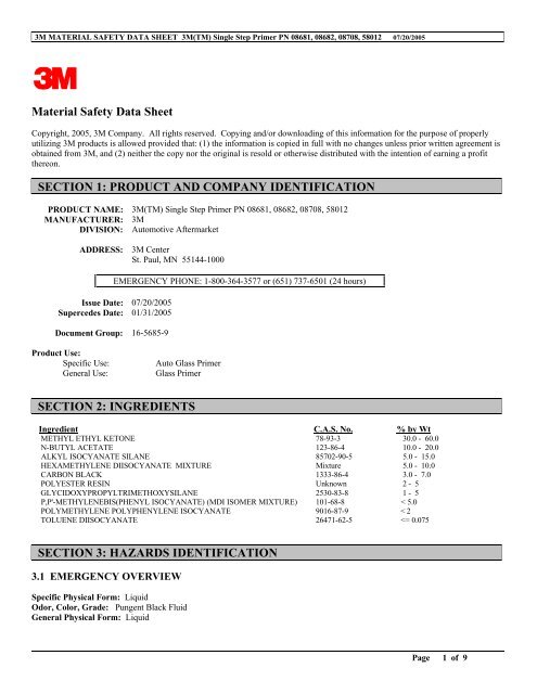 3M Single Step Primer MSDS - SilverHorse Racing