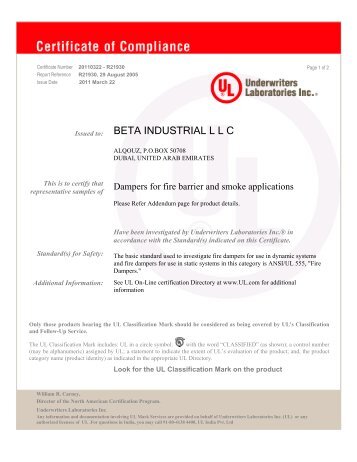 Issued to: BETA INDUSTRIAL L L C - Beta Industries