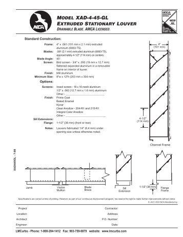 model xad-4-45-gl extruded stationary louver - LMCurbs