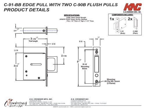 C-91-BB EDGE PULL INSTALLATION & TEMPLATE - KN Crowder Inc