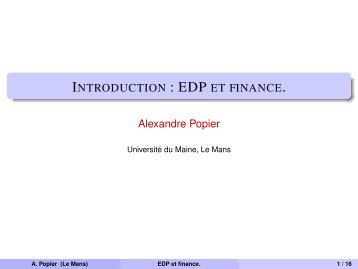 Introduction : EDP et finance. - UniversitÃ© du Maine