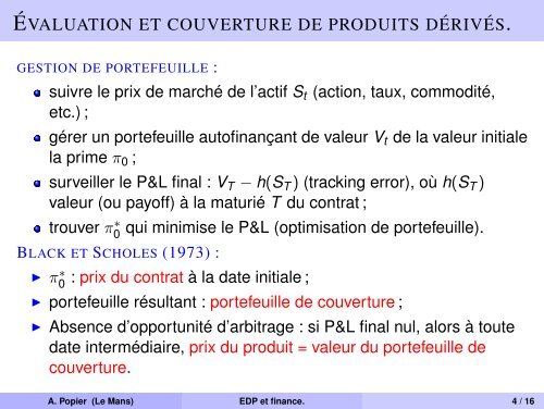 Introduction : EDP et finance. - UniversitÃ© du Maine