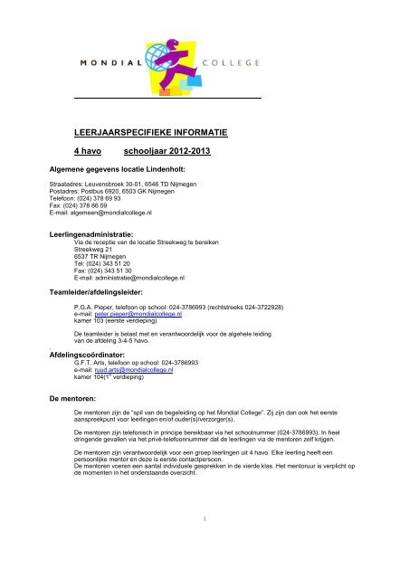 leerjaarspecifieke informatie 4 havo 2012-2013